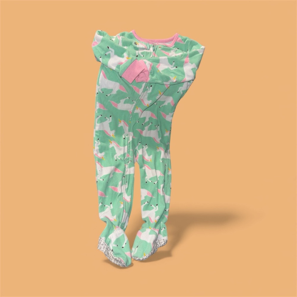 Carter's Green Unicorn Kids Pajama Footies Size 24 m